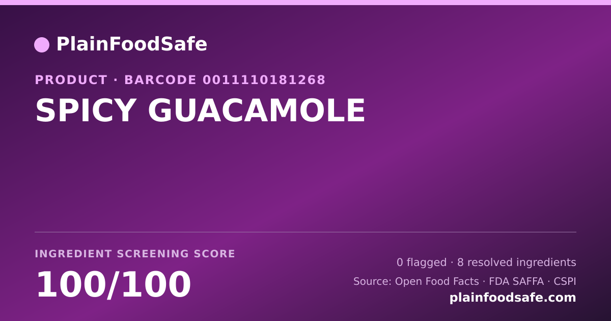 Share card for SPICY GUACAMOLE Food Ingredient Profile