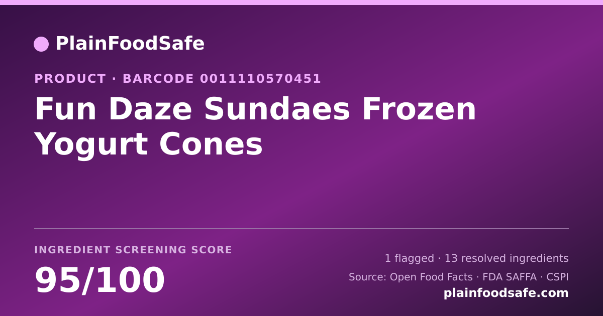 Share card for Fun Daze Sundaes Frozen Yogurt Cones Food Ingredient Profile