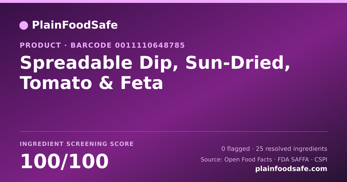 Share card for Spreadable Dip, Sun-Dried, Tomato & Feta Food Ingredient Profile