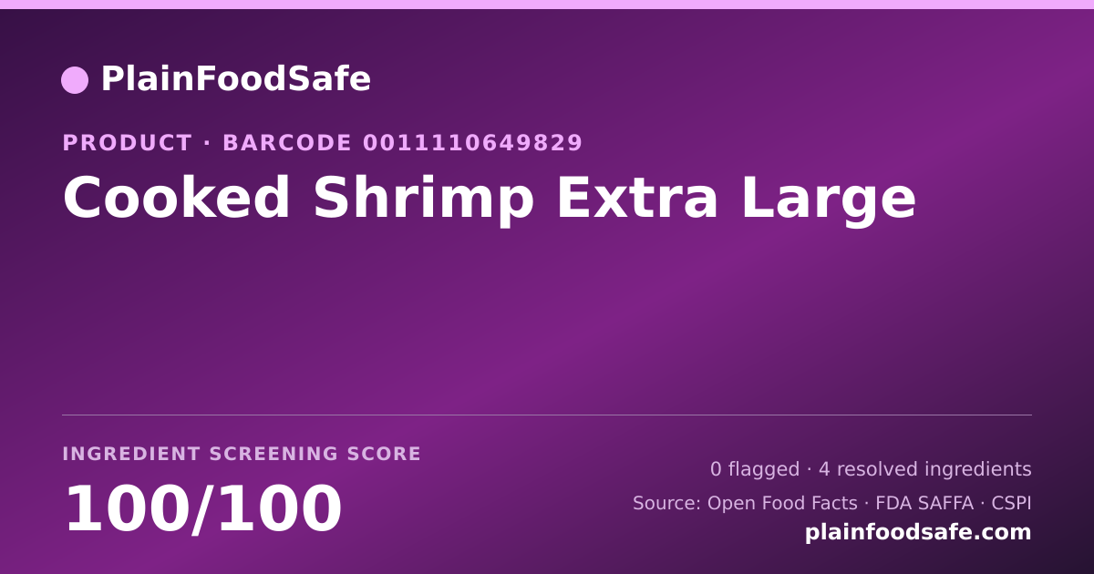 Share card for Cooked Shrimp Extra Large Food Ingredient Profile