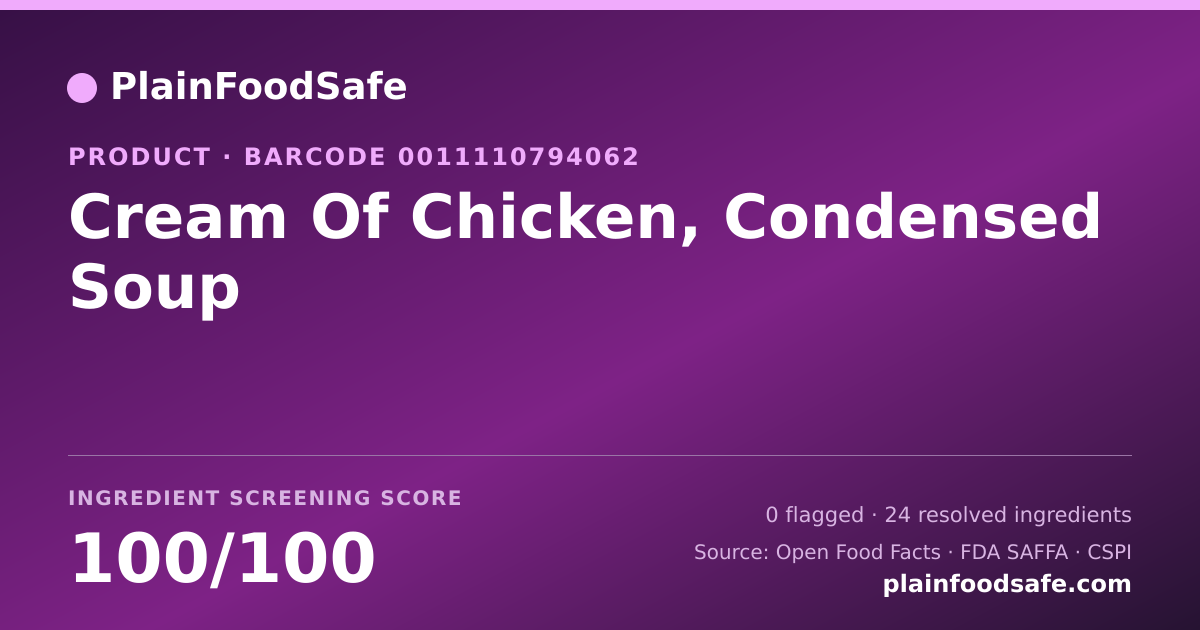 Share card for Cream Of Chicken, Condensed Soup Food Ingredient Profile