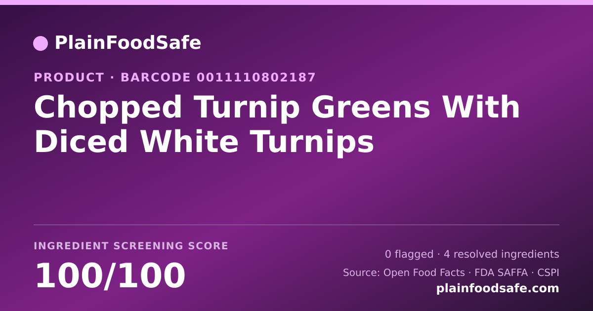 Share card for Chopped Turnip Greens With Diced White Turnips Food Ingredient Profile