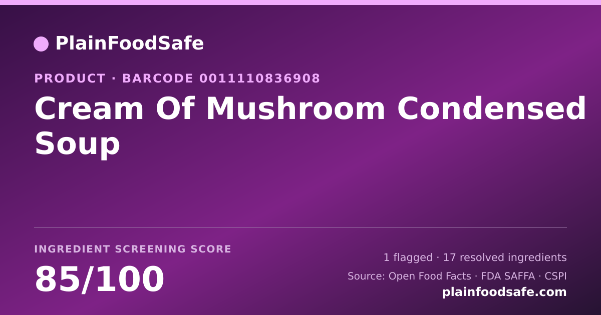 Share card for Cream Of Mushroom Condensed Soup Food Ingredient Profile