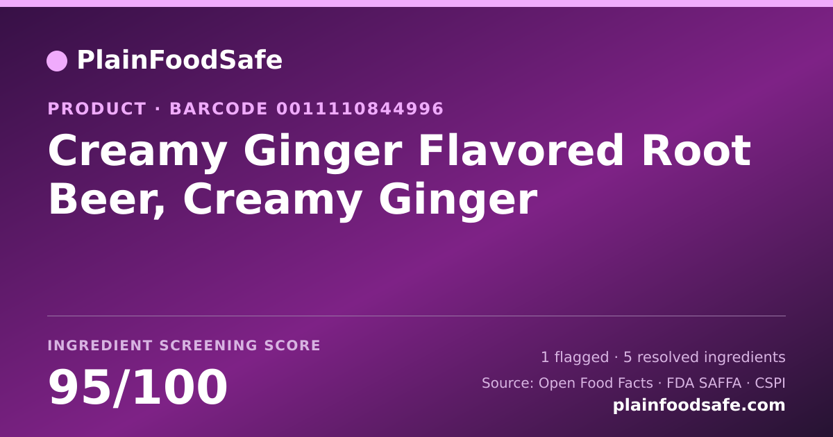 Share card for Creamy Ginger Flavored Root Beer, Creamy Ginger Food Ingredient Profile