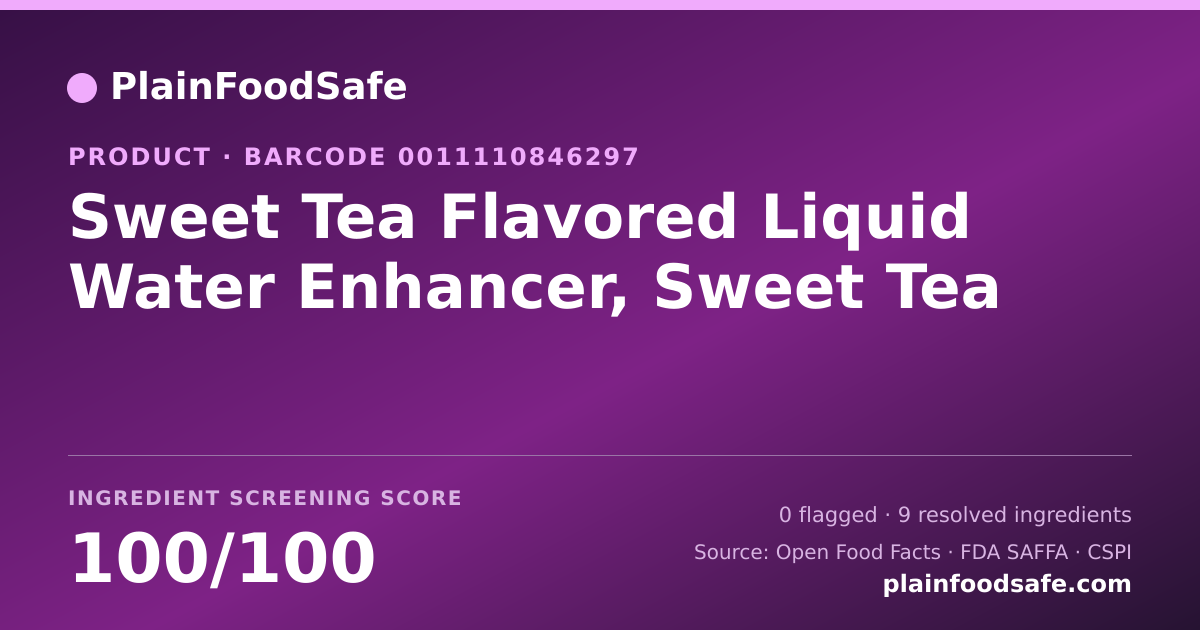 Share card for Sweet Tea Flavored Liquid Water Enhancer, Sweet Tea Food Ingredient Profile