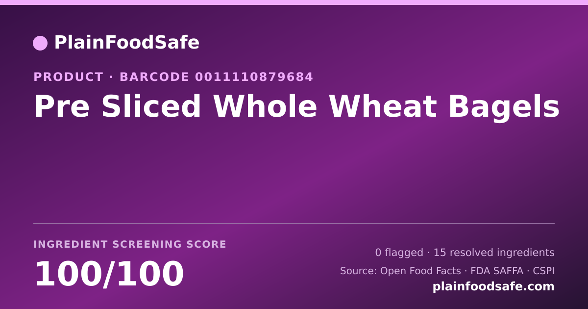 Share card for Pre Sliced Whole Wheat Bagels Food Ingredient Profile