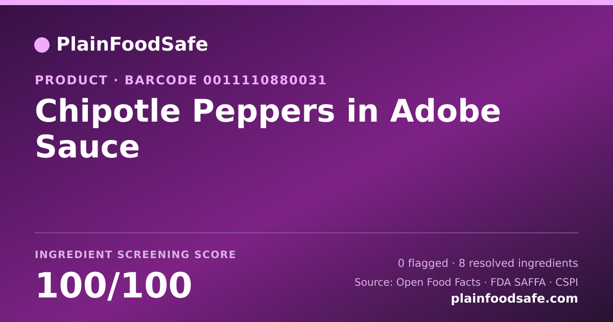 Share card for Chipotle Peppers in Adobe Sauce Food Ingredient Profile
