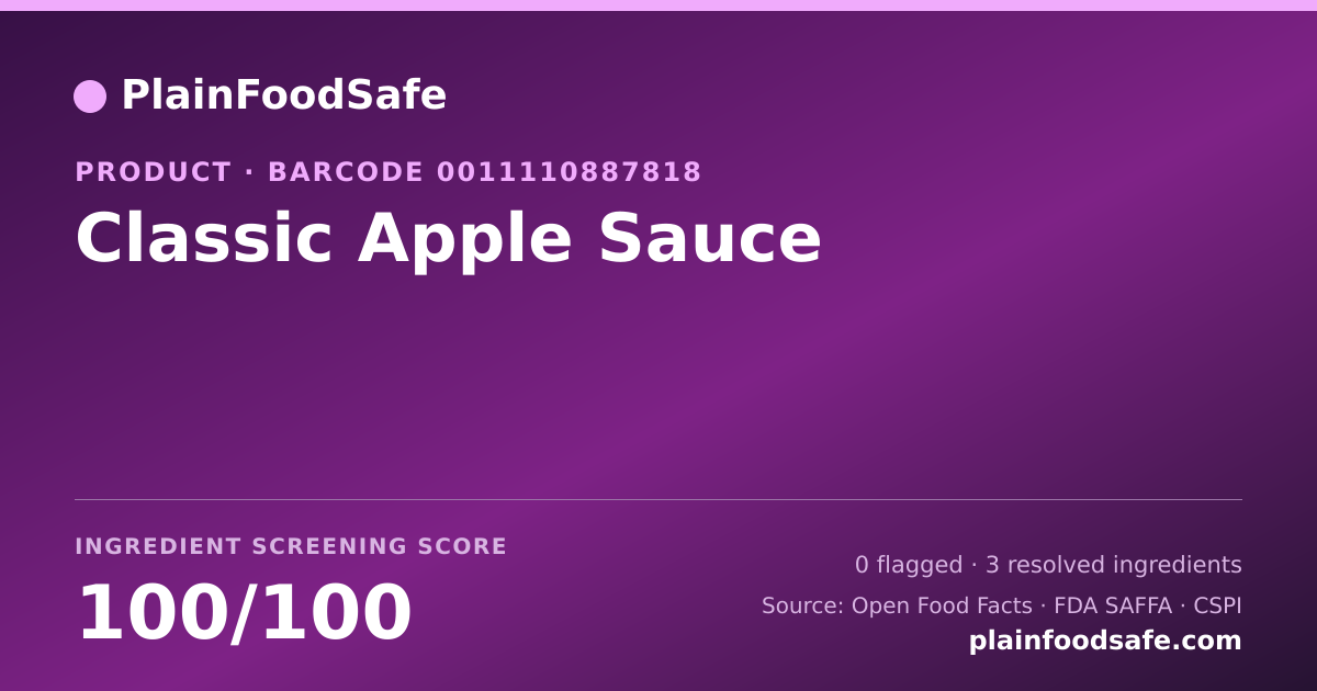 Share card for Classic Apple Sauce Food Ingredient Profile