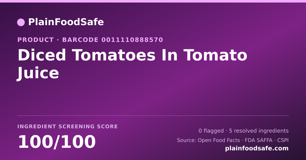Share card for Diced Tomatoes In Tomato Juice Food Ingredient Profile