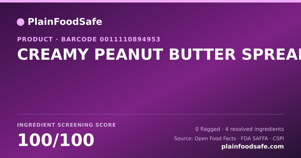 Share card for CREAMY PEANUT BUTTER SPREAD Food Ingredient Profile