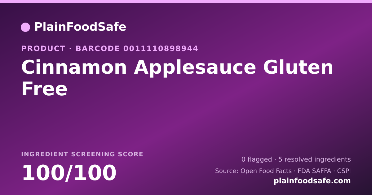 Share card for Cinnamon Applesauce Gluten Free Food Ingredient Profile