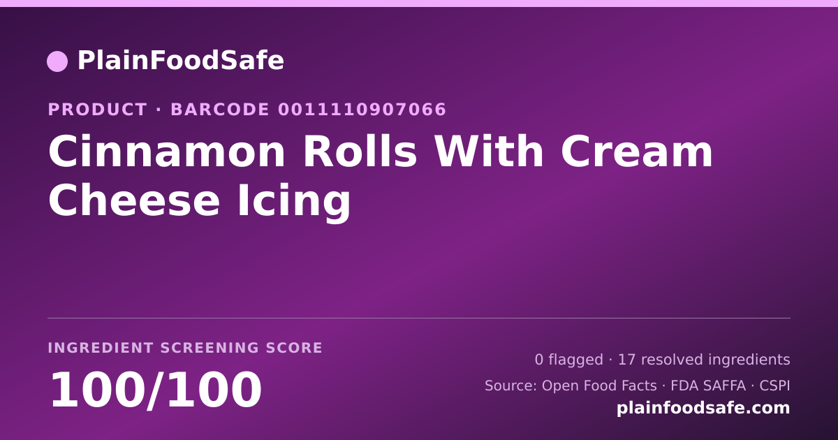 Share card for Cinnamon Rolls With Cream Cheese Icing Food Ingredient Profile