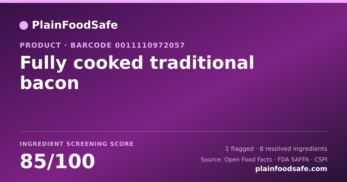 Share card for Fully cooked traditional bacon Food Ingredient Profile