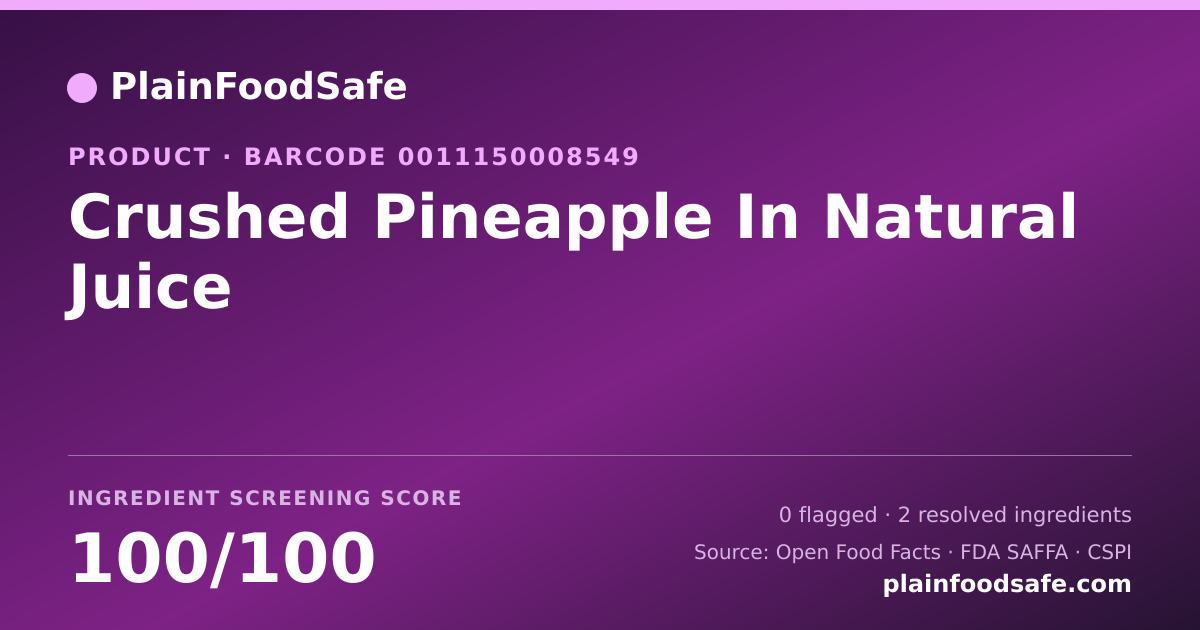 Share card for Crushed Pineapple In Natural Juice Food Ingredient Profile