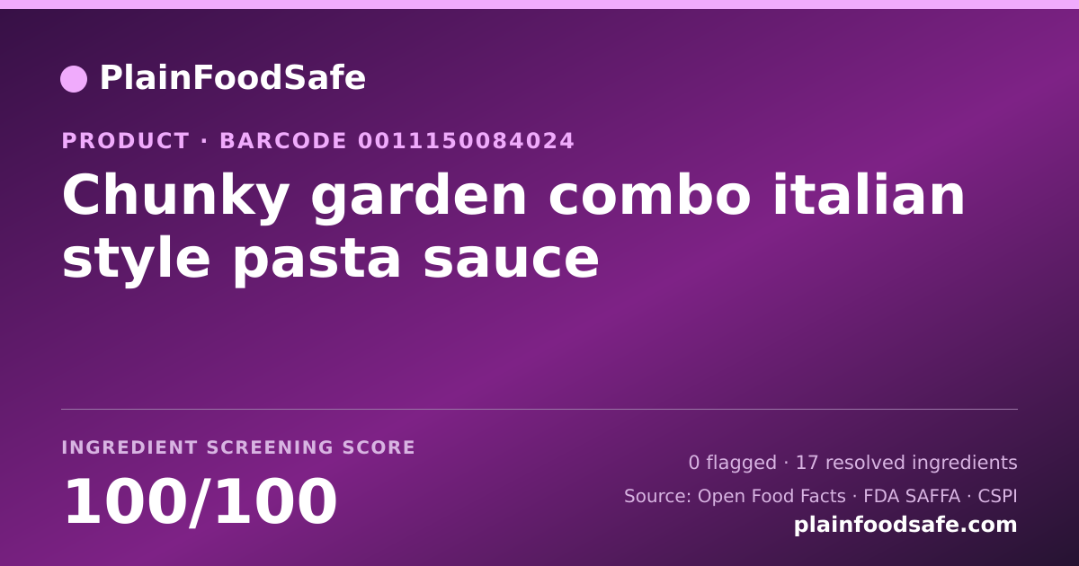 Share card for Chunky garden combo italian style pasta sauce Food Ingredient Profile