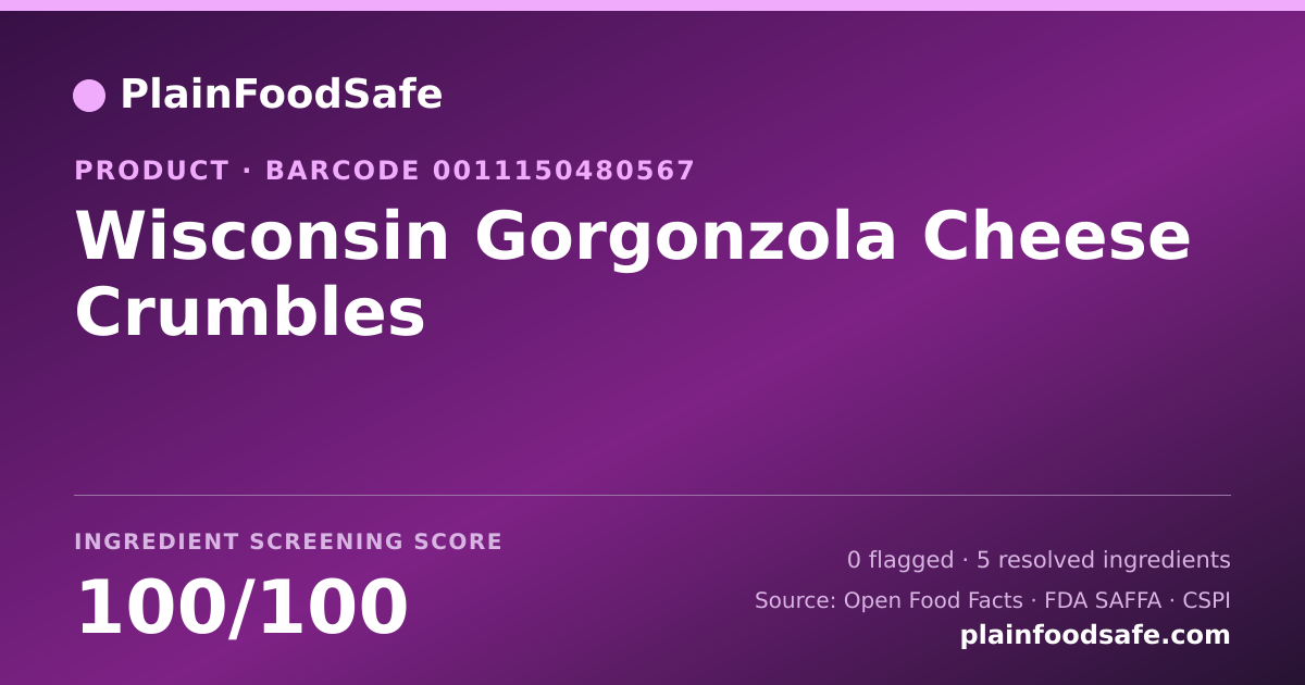 Share card for Wisconsin Gorgonzola Cheese Crumbles Food Ingredient Profile