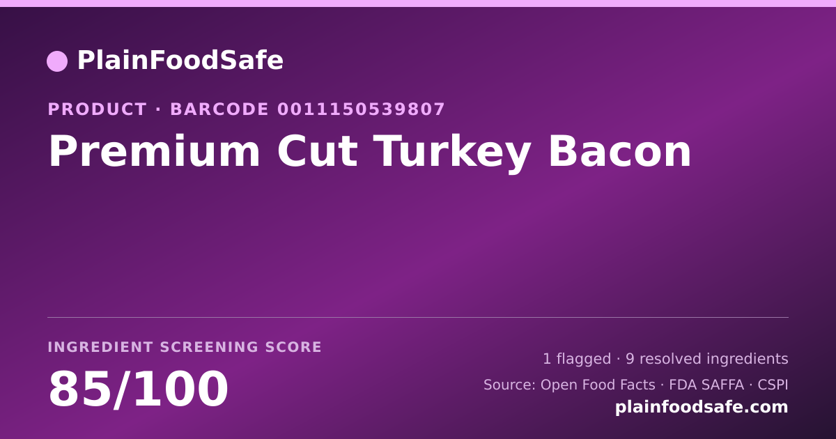Share card for Premium Cut Turkey Bacon Food Ingredient Profile