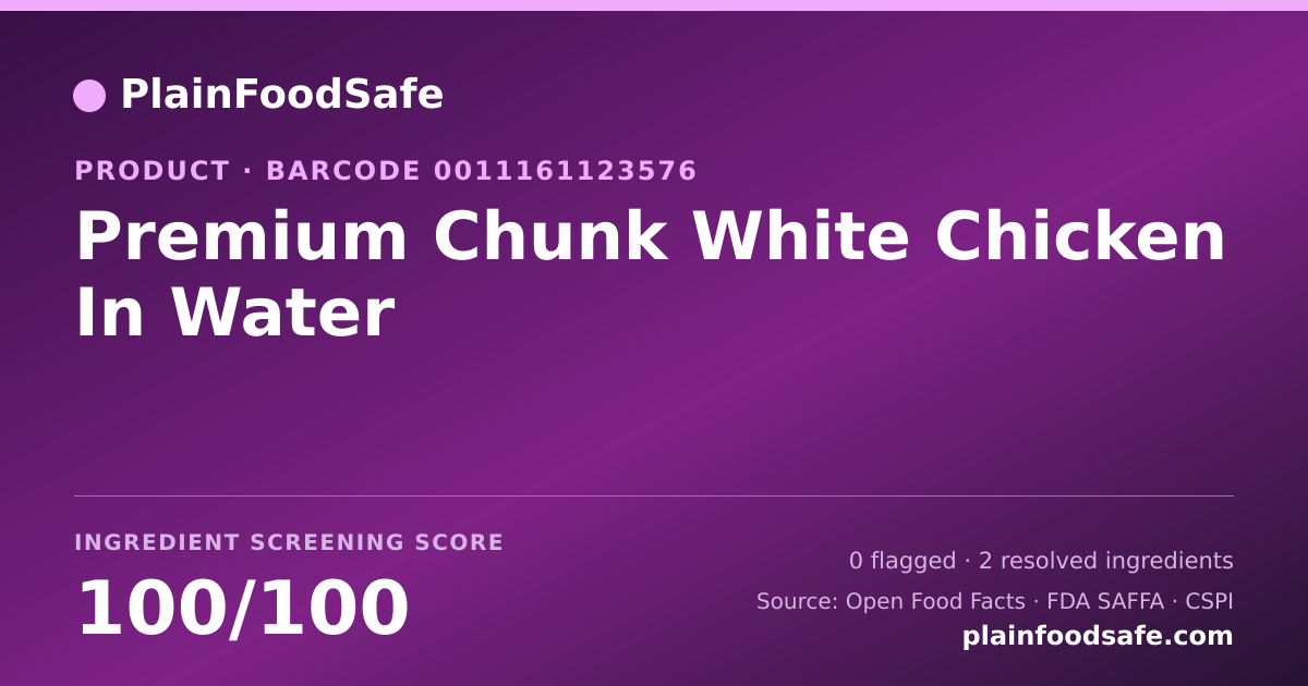 Share card for Premium Chunk White Chicken In Water Food Ingredient Profile