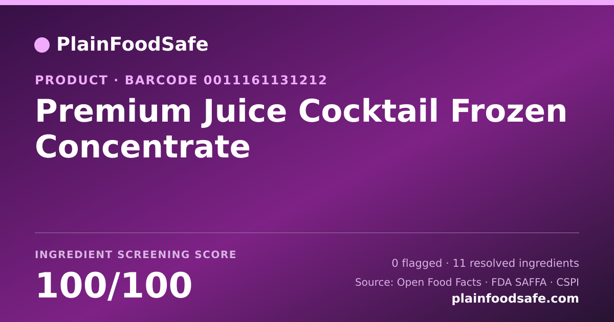 Share card for Premium Juice Cocktail Frozen Concentrate Food Ingredient Profile