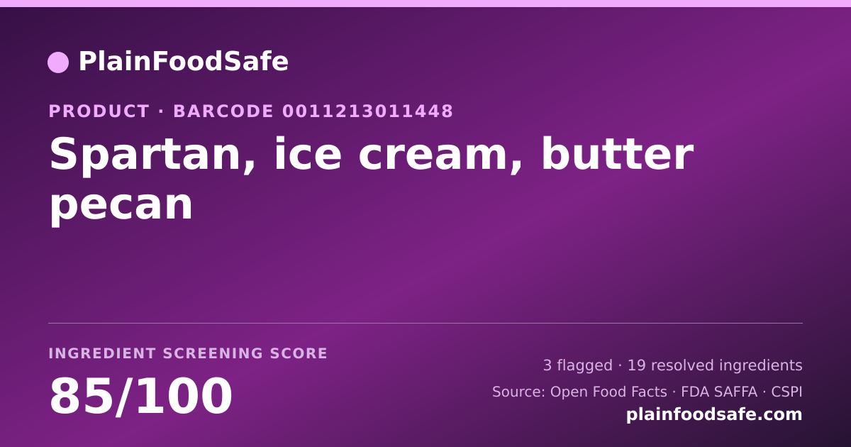 Share card for Spartan, ice cream, butter pecan Food Ingredient Profile