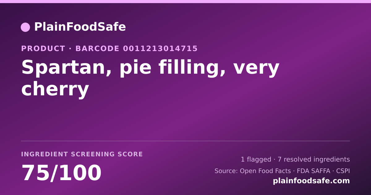 Share card for Spartan, pie filling, very cherry Food Ingredient Profile