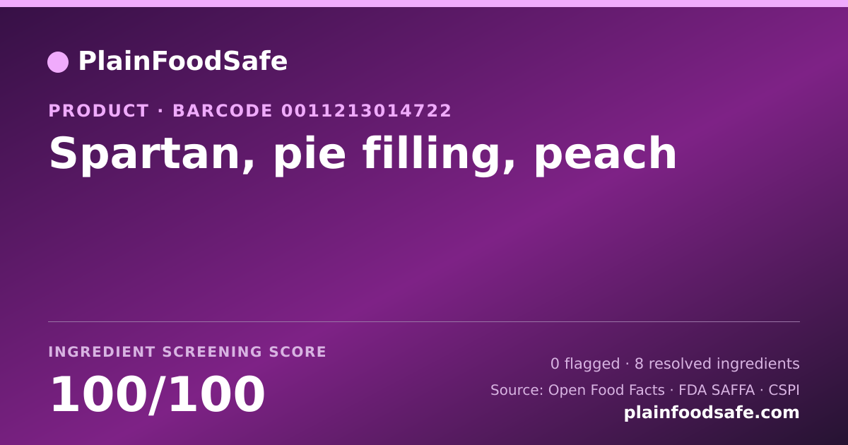 Share card for Spartan, pie filling, peach Food Ingredient Profile