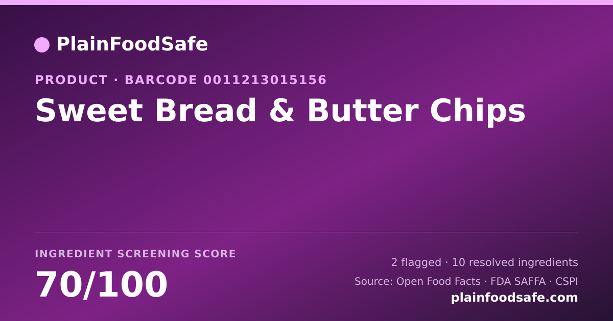 Share card for Sweet Bread & Butter Chips Food Ingredient Profile