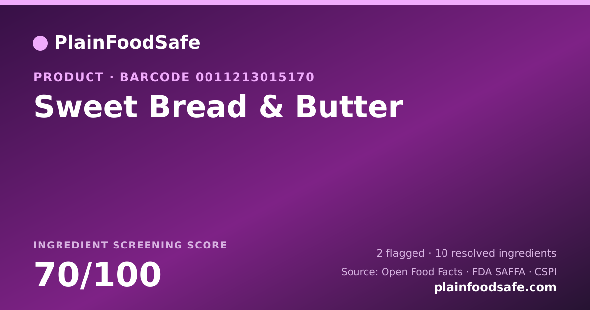 Share card for Sweet Bread & Butter Food Ingredient Profile