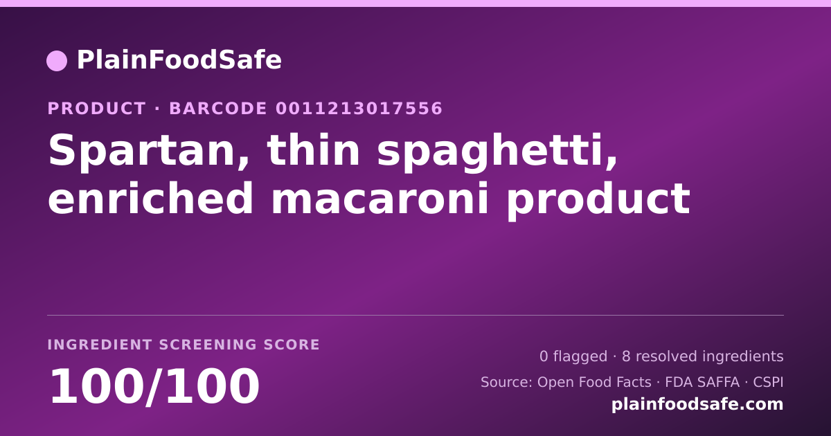 Share card for Spartan, thin spaghetti, enriched macaroni product Food Ingredient Profile