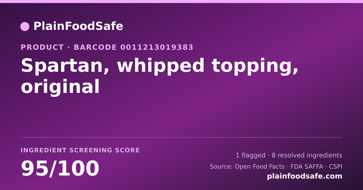 Share card for Spartan, whipped topping, original Food Ingredient Profile
