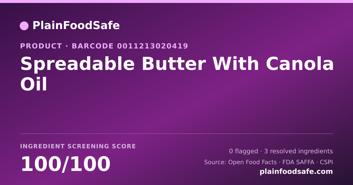 Share card for Spreadable Butter With Canola Oil Food Ingredient Profile