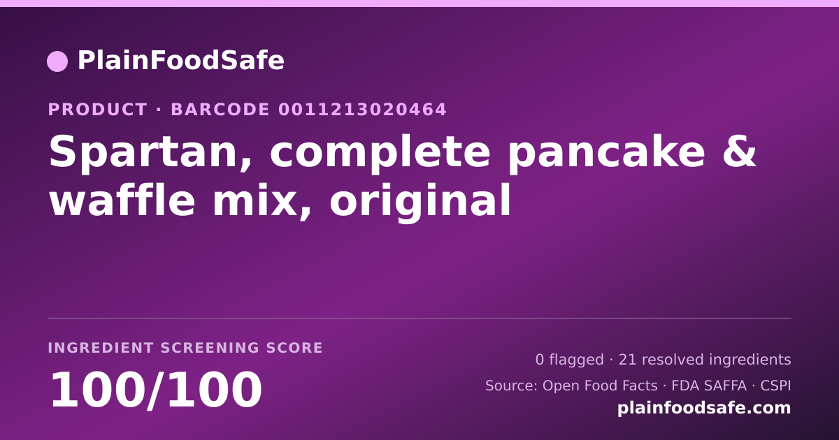 Share card for Spartan, complete pancake & waffle mix, original Food Ingredient Profile