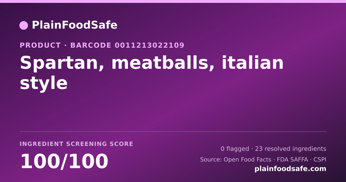 Share card for Spartan, meatballs, italian style Food Ingredient Profile