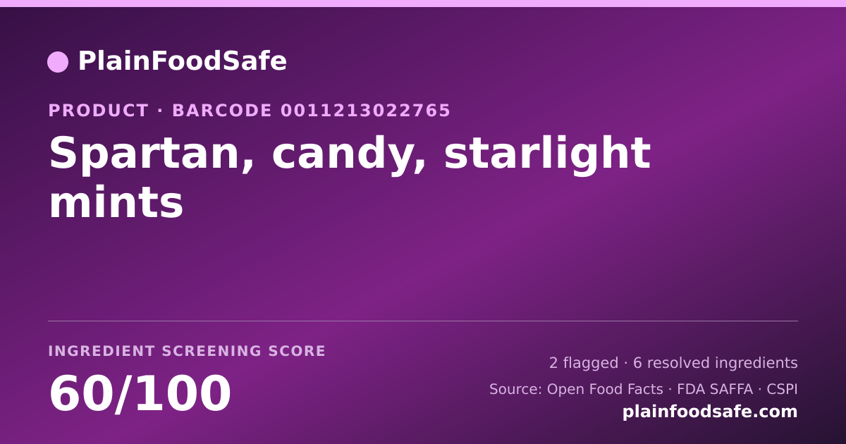 Share card for Spartan, candy, starlight mints Food Ingredient Profile