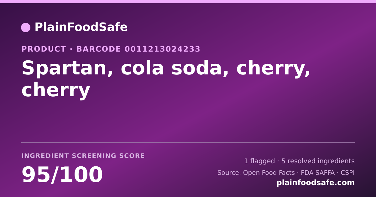 Share card for Spartan, cola soda, cherry, cherry Food Ingredient Profile