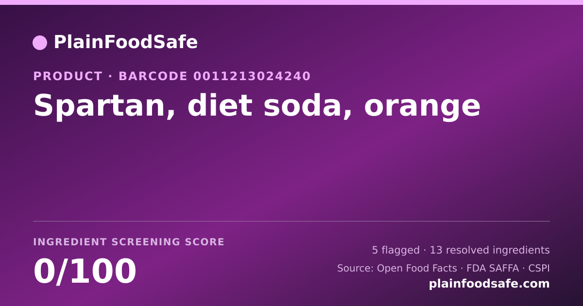 Share card for Spartan, diet soda, orange Food Ingredient Profile