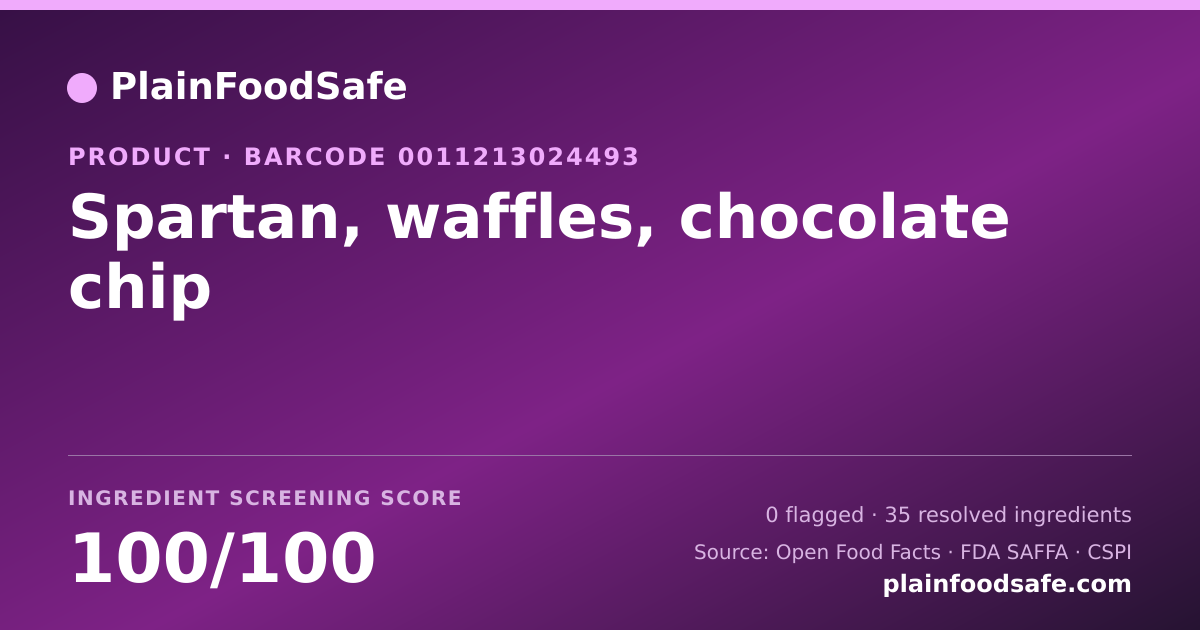 Share card for Spartan, waffles, chocolate chip Food Ingredient Profile