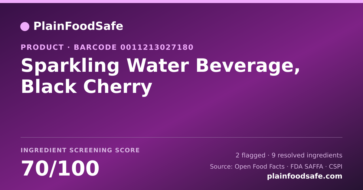 Share card for Sparkling Water Beverage, Black Cherry Food Ingredient Profile