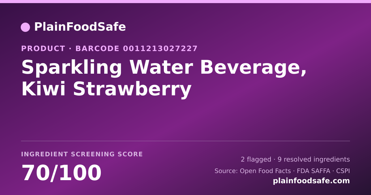 Share card for Sparkling Water Beverage, Kiwi Strawberry Food Ingredient Profile