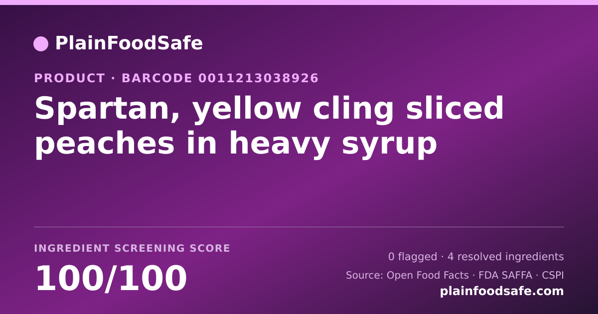 Share card for Spartan, yellow cling sliced peaches in heavy syrup Food Ingredient Profile