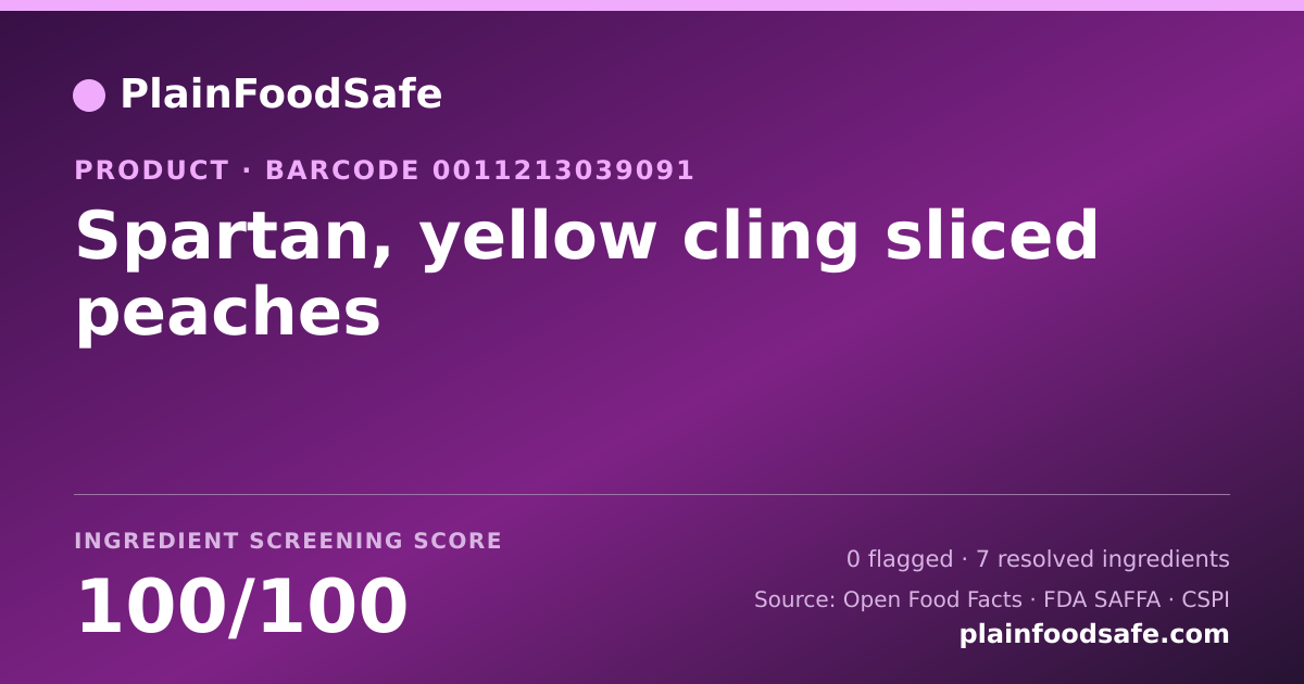 Share card for Spartan, yellow cling sliced peaches Food Ingredient Profile