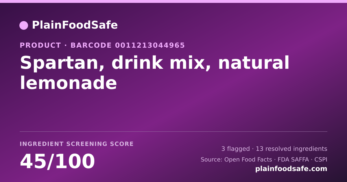 Share card for Spartan, drink mix, natural lemonade Food Ingredient Profile