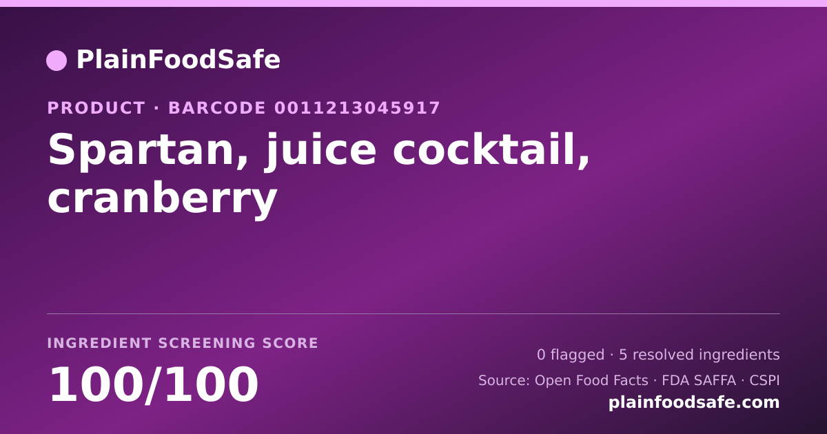 Share card for Spartan, juice cocktail, cranberry Food Ingredient Profile