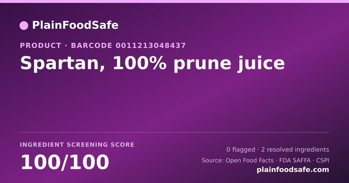 Share card for Spartan, 100% prune juice Food Ingredient Profile