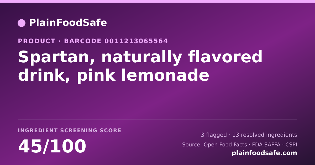 Share card for Spartan, naturally flavored drink, pink lemonade Food Ingredient Profile