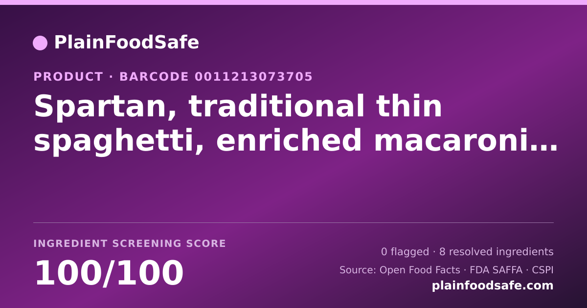 Share card for Spartan, traditional thin spaghetti, enriched macaroni product Food Ingredient Profile