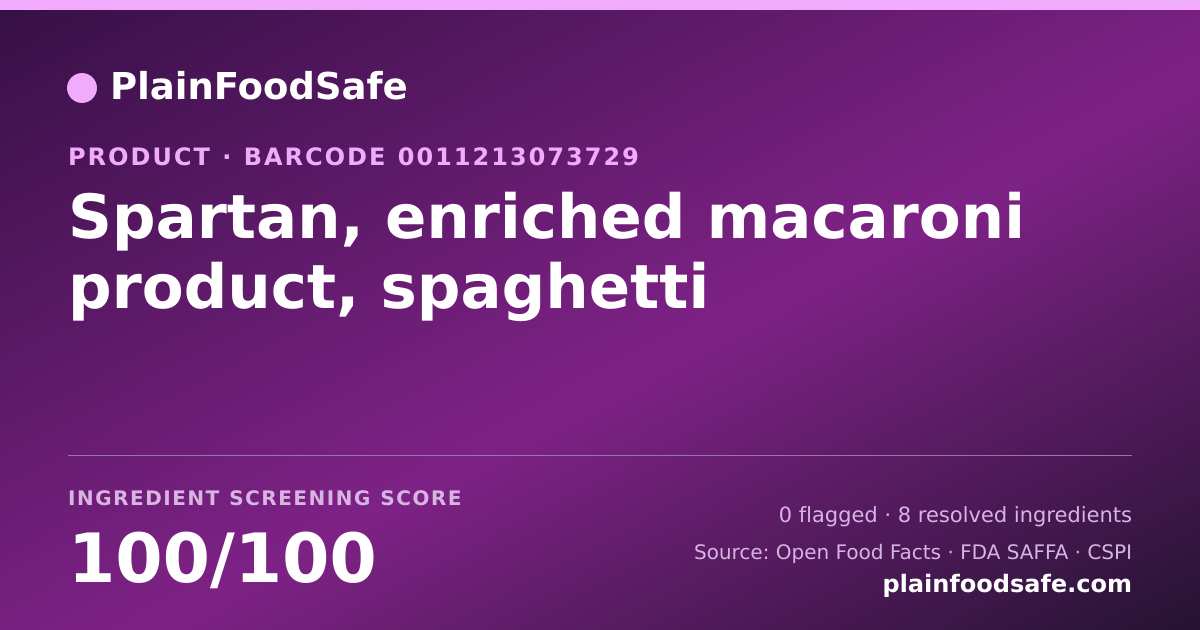 Share card for Spartan, enriched macaroni product, spaghetti Food Ingredient Profile
