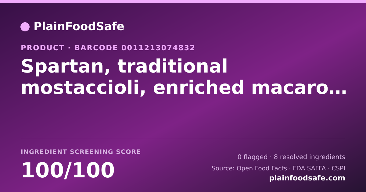 Share card for Spartan, traditional mostaccioli, enriched macaroni product Food Ingredient Profile