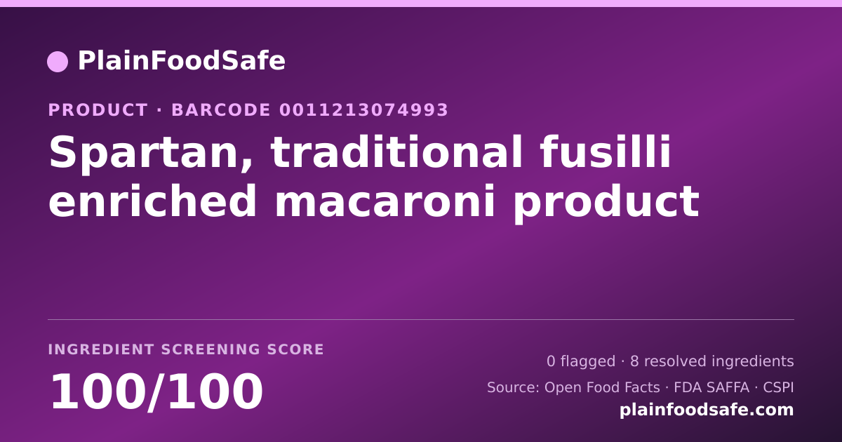 Share card for Spartan, traditional fusilli enriched macaroni product Food Ingredient Profile