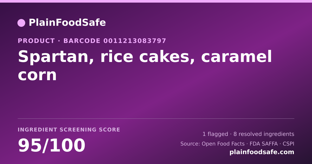 Share card for Spartan, rice cakes, caramel corn Food Ingredient Profile